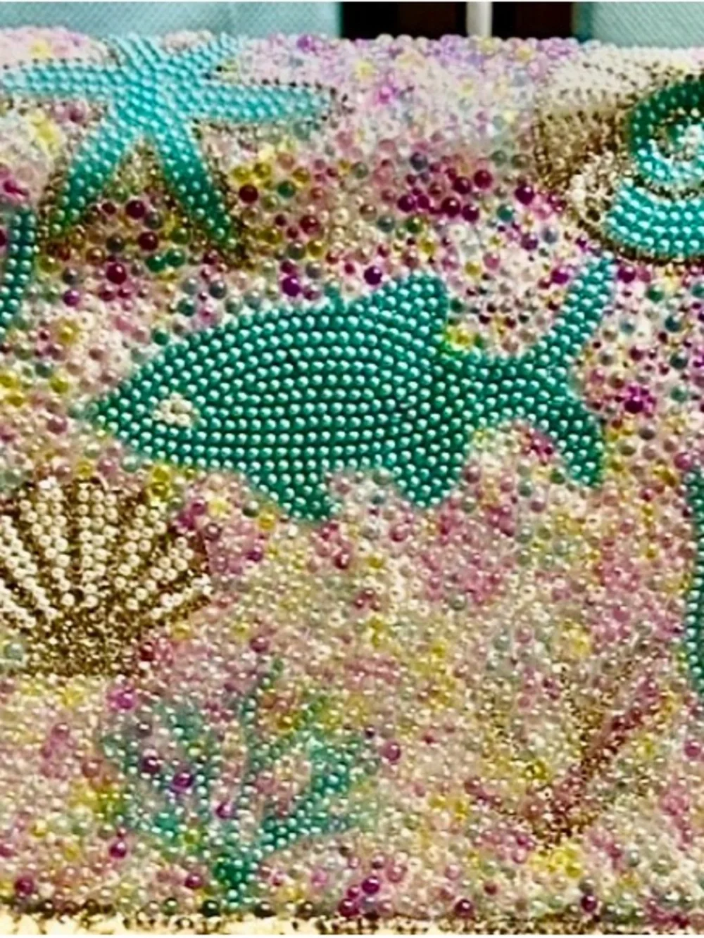 Ocean Life Beaded Silver Bag Detachable Purse Strap Silver Tone